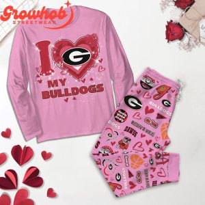 Georgia Bulldogs I Love Valentine Pink Fleece Pajamas Set Long Sleeve