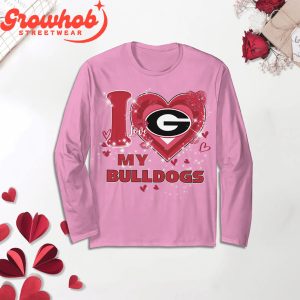 Georgia Bulldogs I Love Valentine Pink Fleece Pajamas Set Long Sleeve